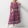 Neues Sommerliches Blumen-Maxikleid für Damen Übergröße Vintage-Stil Locker O-Ausschnitt Kurzarm Urlaubs-Kleid
