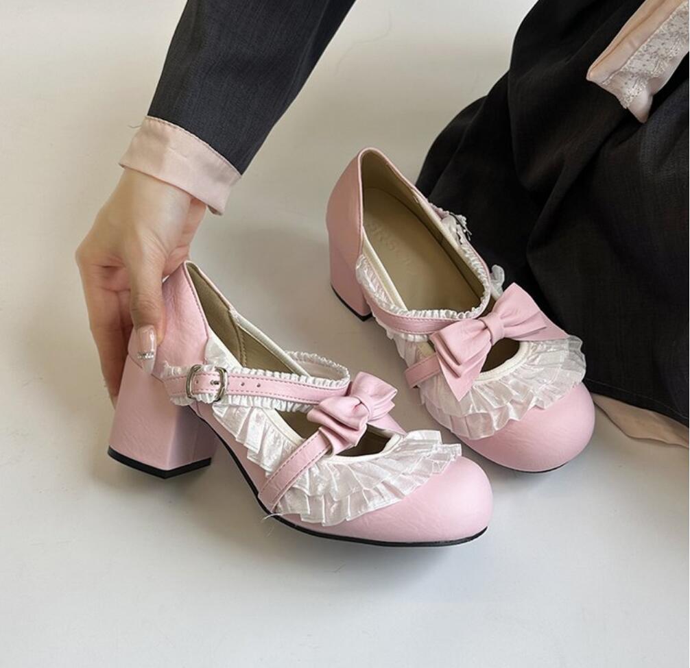 Sweet Design Girl Thick Heel Women JK Mary Jane Shoes Butterfly-knot Chunky Lolita Shoes Spring Women Elegant Party Dress Pumps