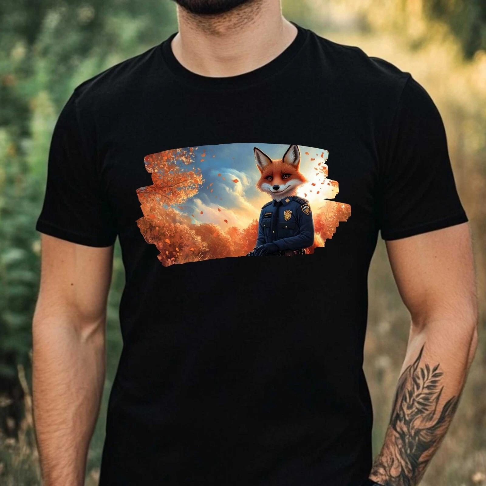 T-Shirt Herren Fuchs als Polizist Motiv Baumwolle Größe XS bis 5XL L
