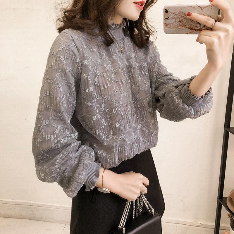 

Women s Stylish Lace Chiffon Shirt T-shirt. for Autumn and Winter, A Chubby Girl Can Cover Her Belly and Wear A Slimming Base Layer Top M