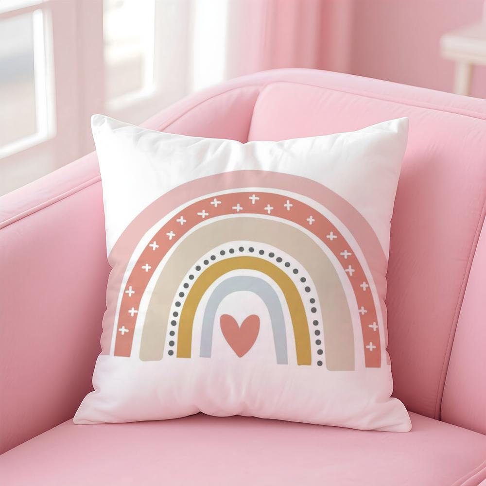 Rainbow Print Cushion Cover Linen Pillowcase Cover Soft Decor for Sofa Home Room
