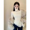Tassel knitted bottoming shirt for women's autumn and winter, unique and chic design sense, niche inner turtleneck sweater, high-end top