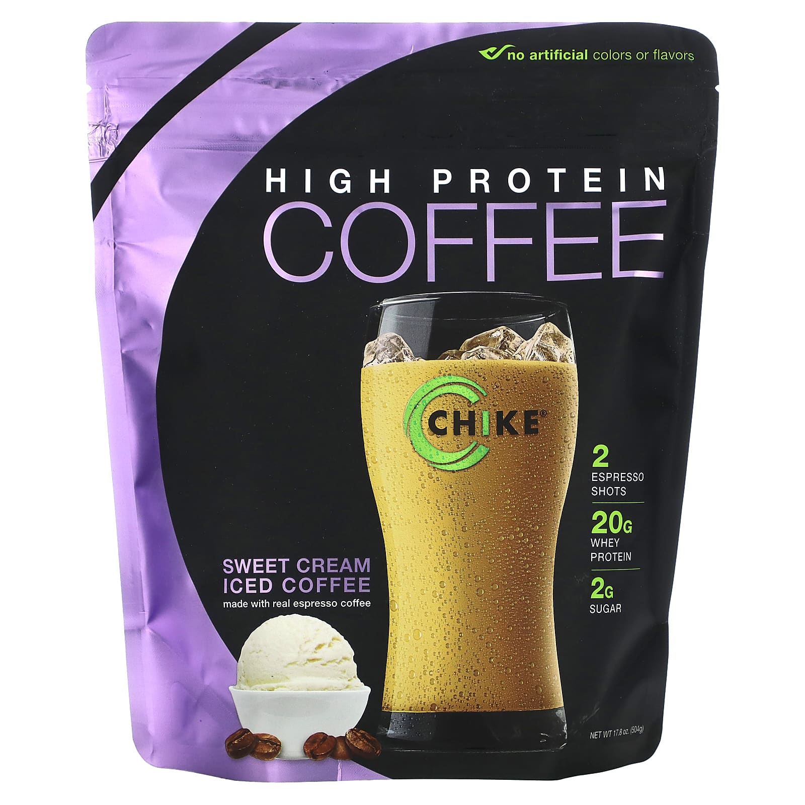 

Chike Nutrition, High Protein Iced Coffee, Sweet Cream, 17.8 oz (504 g)