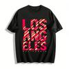 Los Angeles Retro Distorted Print Unisex Casual Short Sleeve Tee Pure Cotton T-shirt