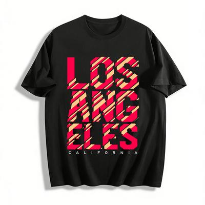 Los Angeles Retro Distorted Print Unisex Casual Short Sleeve Tee Pure Cotton T-shirt