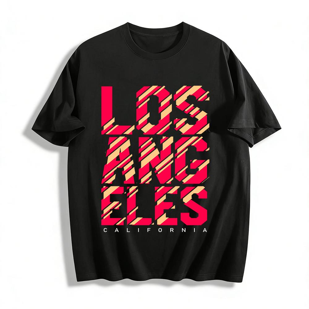 

Los Angeles Retro Distorted Print Unisex Casual Short Sleeve Tee Pure cotton T-shirt XXS