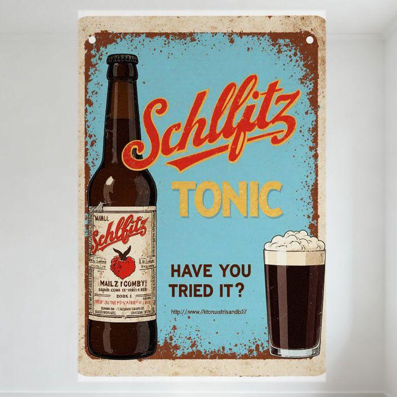 Vintage Schlitz Tonic Metal Sign, Retro Beer Bottle & Tonic Ad Tin Sign with Rusty Aged Look, 8x12 Inch for Bar Pub Wall Decor, 20x30cm（7.8x11.8inch）