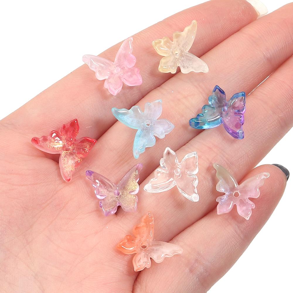 50pcs Butterfly Lampwork Beads 14x12mm Colorful Glass Loose Spacer Beads For Jewelry Making DIY Necklace Bracelets Accessories