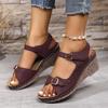 Foreign trade large size summer casual retro wedge heel thick-soled sewn shoes slippers one-character women's cool slippers