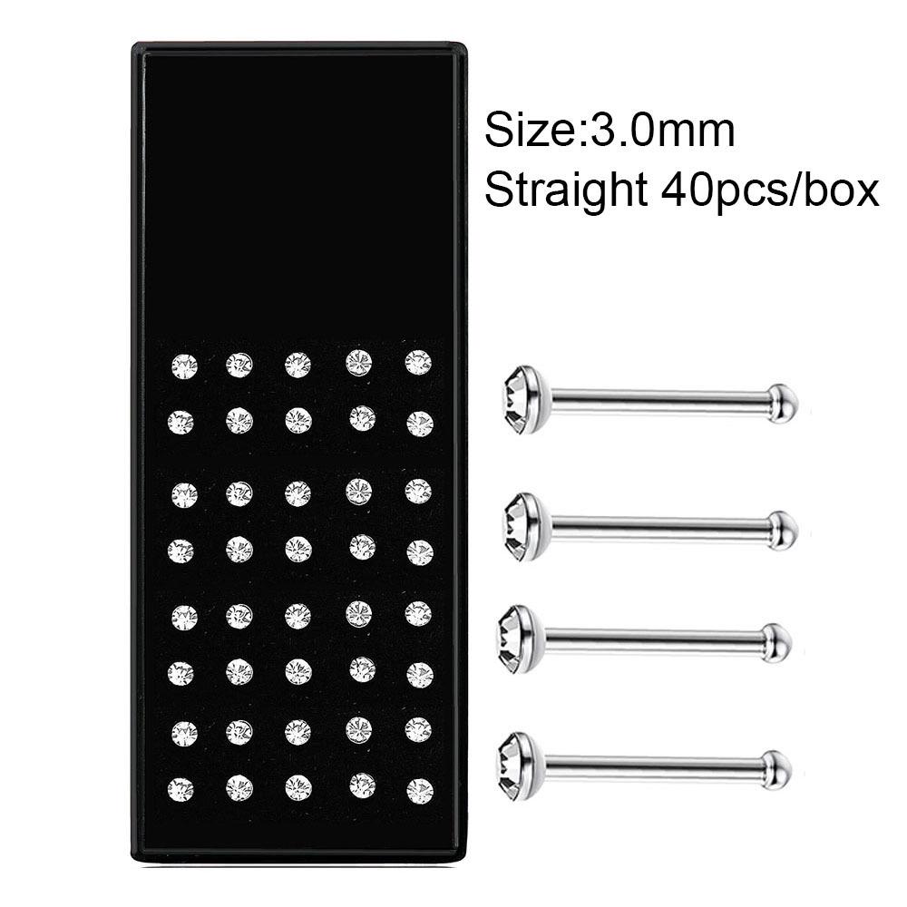 Stainless Steel Rhinestone Nose Studs - Titanium Steel, 24-Pack
