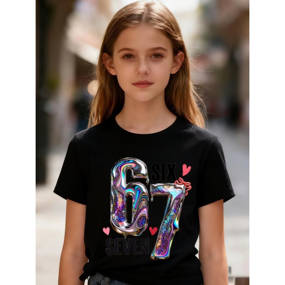 Shining 67 Fantasy Style Trend Print Summer Childrens's Polyester Tshirt Fashion Girls Short Sleeved Shirts Cartoon Kid Clothes Tee