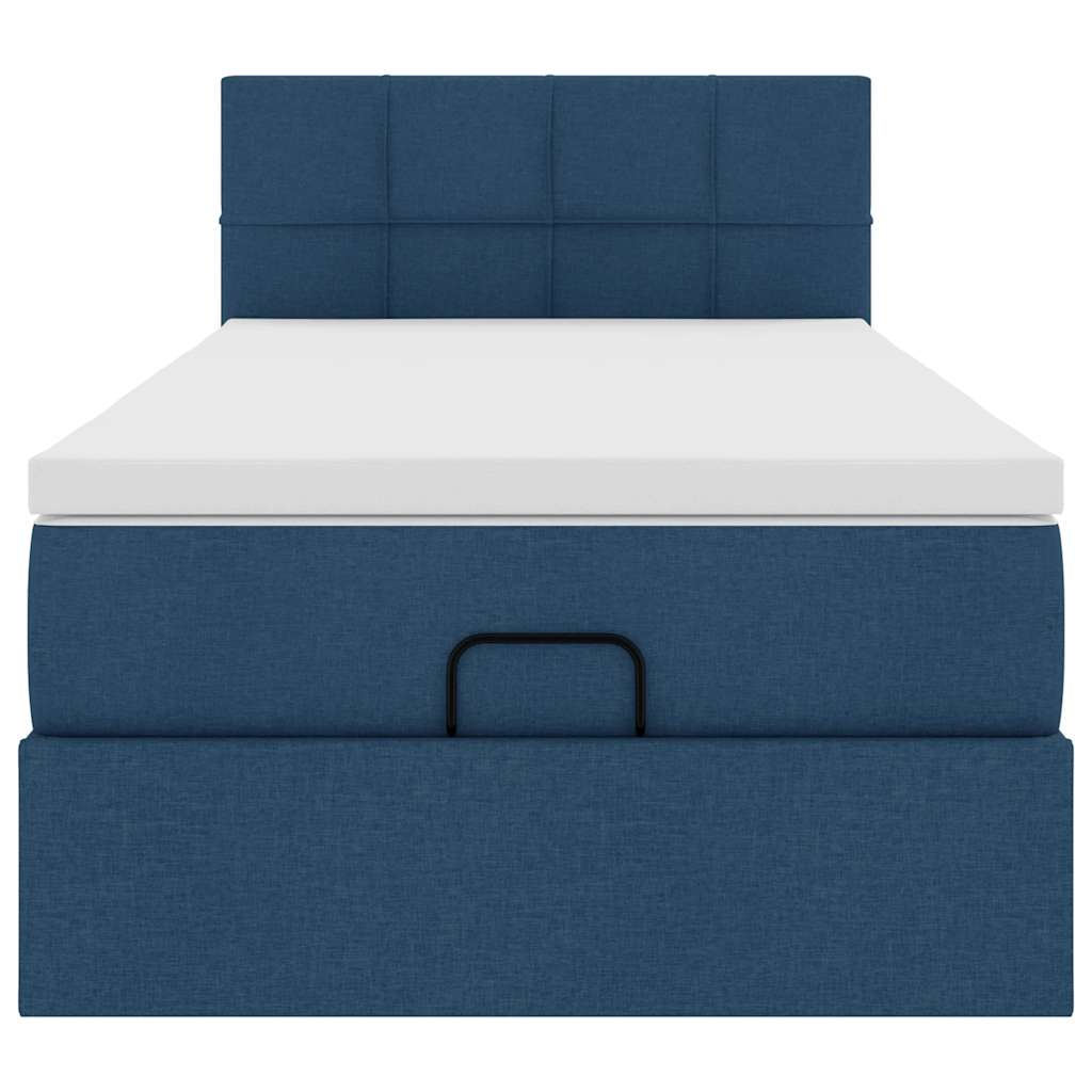 Ottoman Bed with Mattress Blue 90x200 Cm Fabric