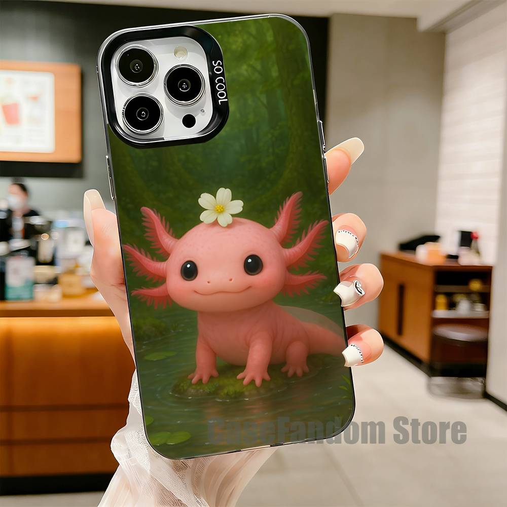 Cute Axolotl Phone Case For iPhone 17,16,15,14,13,12,11,Pro,Max,Plus,Black Matte Shockproof Cover