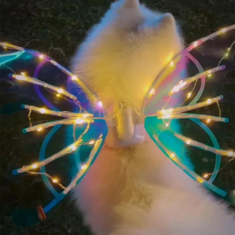 Dog Butterfly Wings Pet Glowing Wings Puppy Summer Clothes Decorative Samoyed Husky Medium Dogs accessories Halloween costume