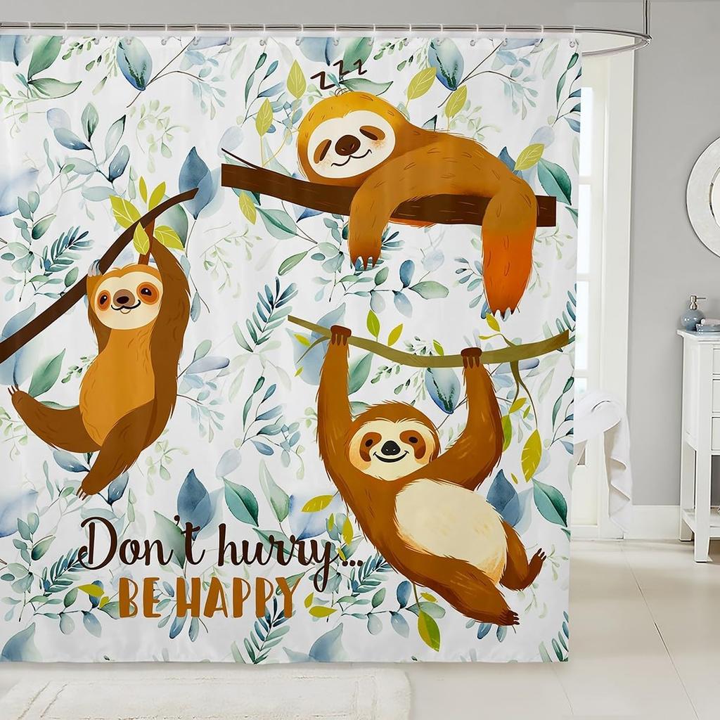 Lovely Dog Shower Curtains,Cute Puppies Cartoon Animal Bath Curtain,Paw Print Blue Cloth Fabric Bathroom Decor Set with Hooks