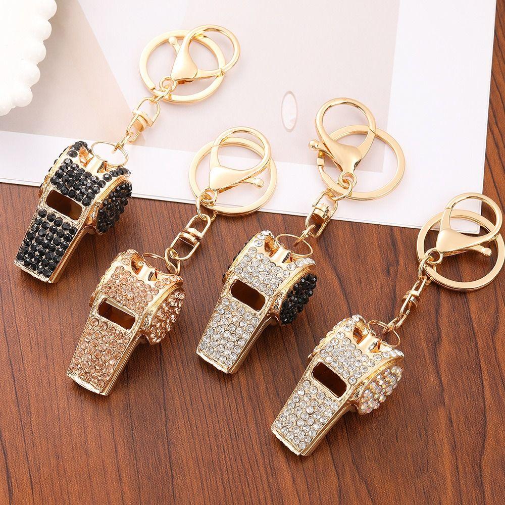 Luxury Metal Whistle Key Chain Waterproof Referee Whistle Rhinestones Whistle Keychain  Girl Gift