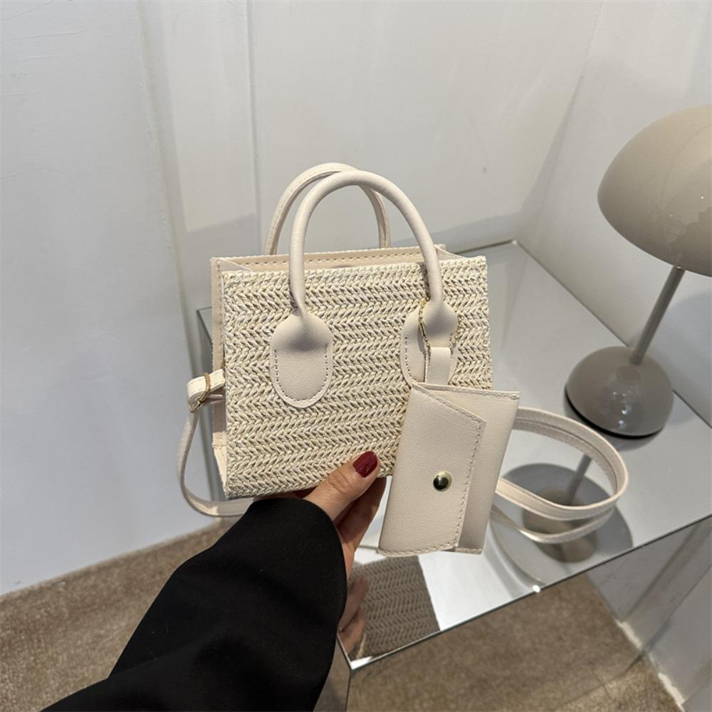 

Top-Handle Grass Woven Crossbody Bag Square Small Purses Handbags Woven Shoulder Bag Shoppping білий