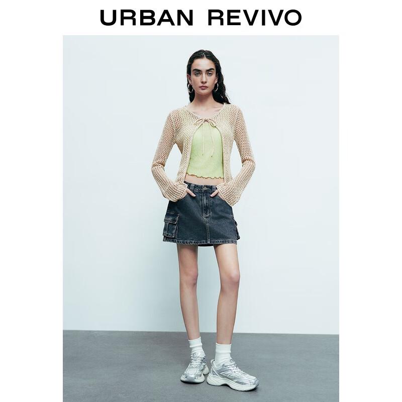 

Женский вязаный кардиган UR в стиле ретро с ажурной вязкой и завязками спереди M