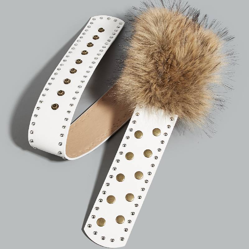 Rivet Belt With Circular Design And Metal Clasp For Alternative Fashion Enthusiasts белый