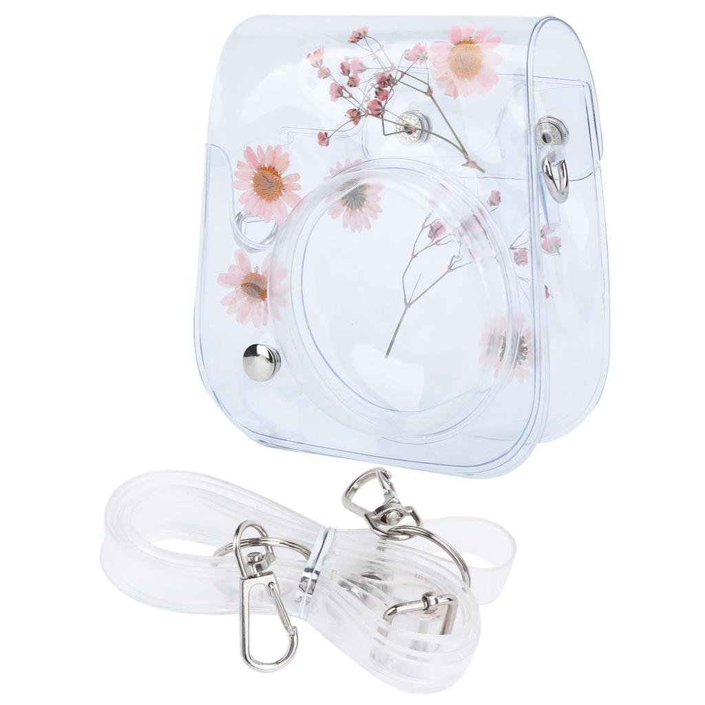 Transparent Camera Case PVC Storage Bag with Adjustable Shoulder Strap for Instax Mini 11 ProtectionPink