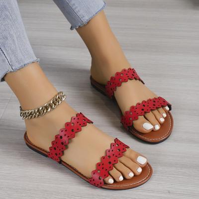 Cross-border Foreign Trade Flat-bottomed Slippers Women's Summer New Hollowed-out One-character Soft-soled Casual Large-size Women's Shoes