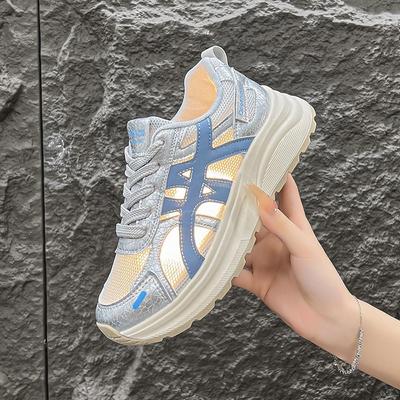 Spring Autumn Soft Leather Mesh Women's Sport Shoes Casual Thick Bottom Fashionable Lightweight Increased Height Shoes