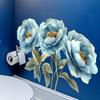 Realistic Gold Blue Flowers Wall Sticker Self-Adhesive Removable Decor for Home Bathroom Living Room Wardrobe