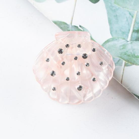 Hair Claw Shell Shape Rhinestones Inlaid Hair Clip Anti-slip Teeth Strong Grip Acrylic Small Hair Clip Styling Hair Accessory