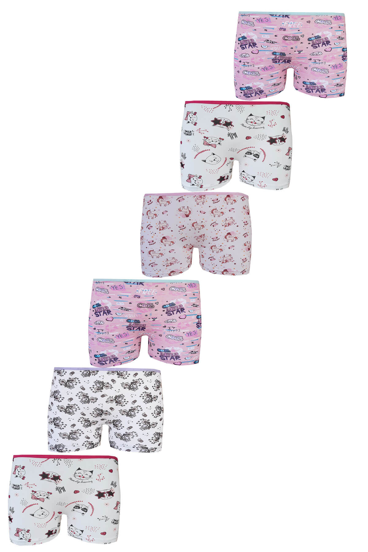

6-Pack Girls Patterned Lycra Cotton Boxer Briefs 3-4 yaş різнокольоровий