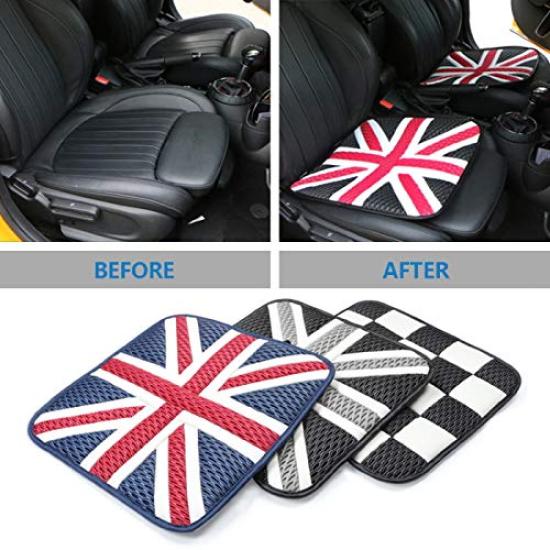 Set of 2 Memory Foam Seat Cushions In Union Jack and Perfect for BMW MINI and Other Seat Seat Union Jack and Checkered Flag Blue, Vehicles. Cushions,