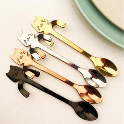 Stainless Steel Cat Coffee Hanging Cup Spoon Kitchen Tableware Supplies