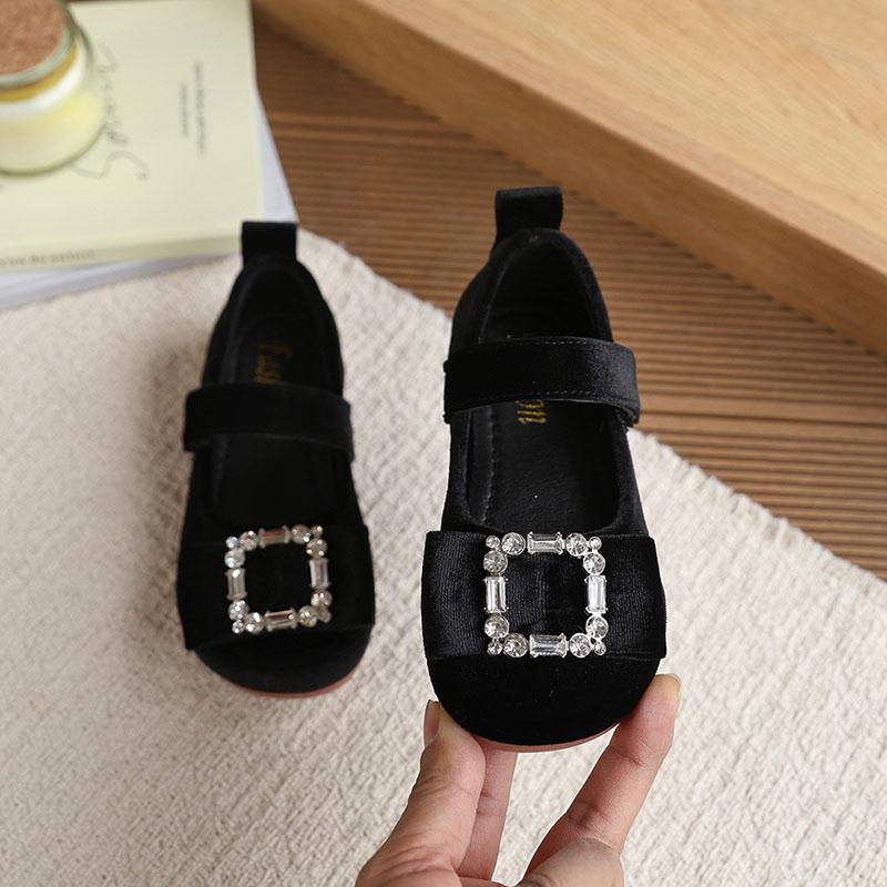 

21-30 Size New Spring Kids Nude Shoes Sweet Soft Sole Children Flat Shoes Bow Square Buckle Girls Velvet Princess Shoes 21 чорний