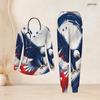 Women Plus Size V Neck Long Sleeve Scrub Set Patriotic Galaxy Star Planet Swirl Print Nurse Uniform Set