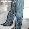 1PC NAPEARL Bohemian Style Blue Geometric Print Curtain with Fringe Semi Blackout for Small Windows Balcony Home Decor