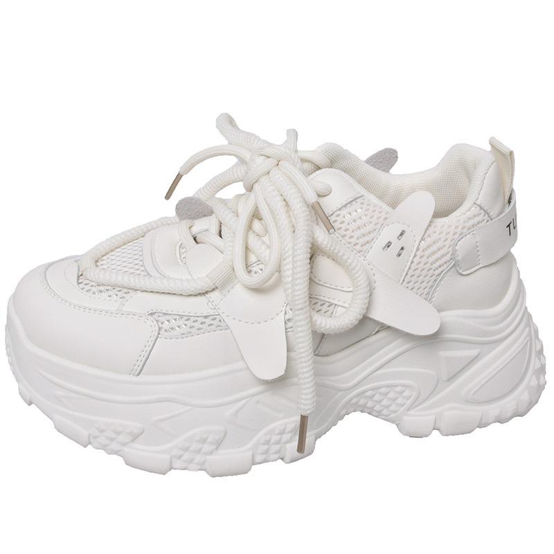 Fashion Platform Women's Sneakers 2025 Spring Autumn Lace-Up Thick Bottom Vulcanize Shoes Woman Mesh Breathable Sports Shoes Ladies