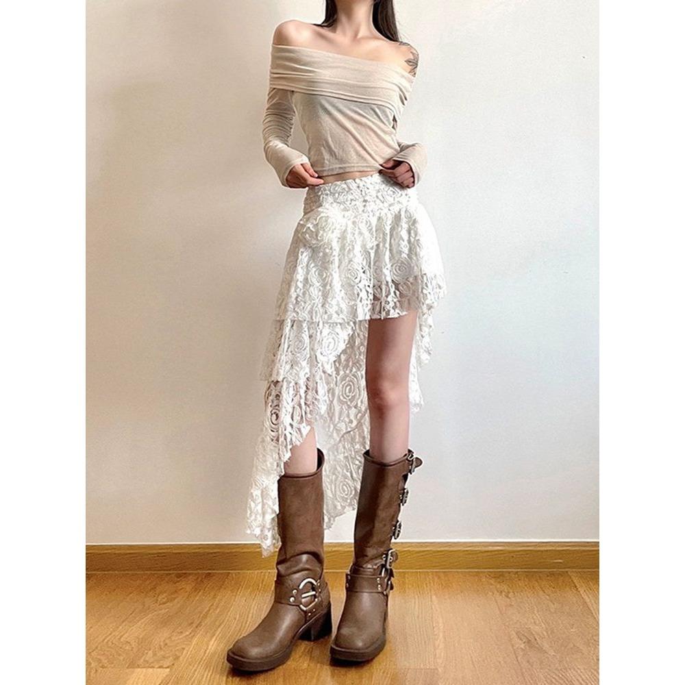 Sexy Bohemian Süße Spitze Rock Frauen Elegante Unregelmäßigen Hohe Taille Rock Vintage Koreanische Dame Casual Nette Weiße A-linie Röcke