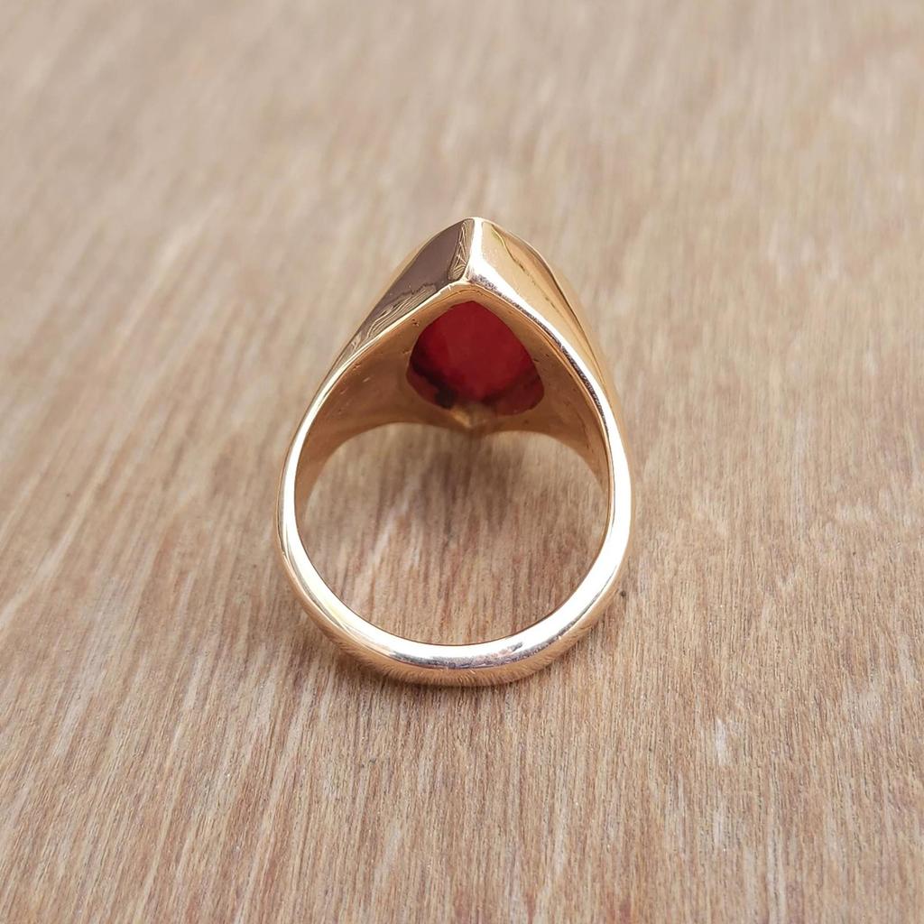 Marquise Raw Red Ruby Sterling Silver Rose Gold Overlay Ring Jewelry, Handmade Unisex Signet Ring Jewelry