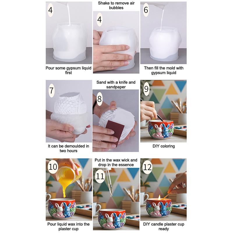 Lovely Bunny Flower Pattern Silicone Mold Candle Aromatherapy Cup Flower Pot Gypsum Mold DIY Craft Moulds Reusable Handmade Tool