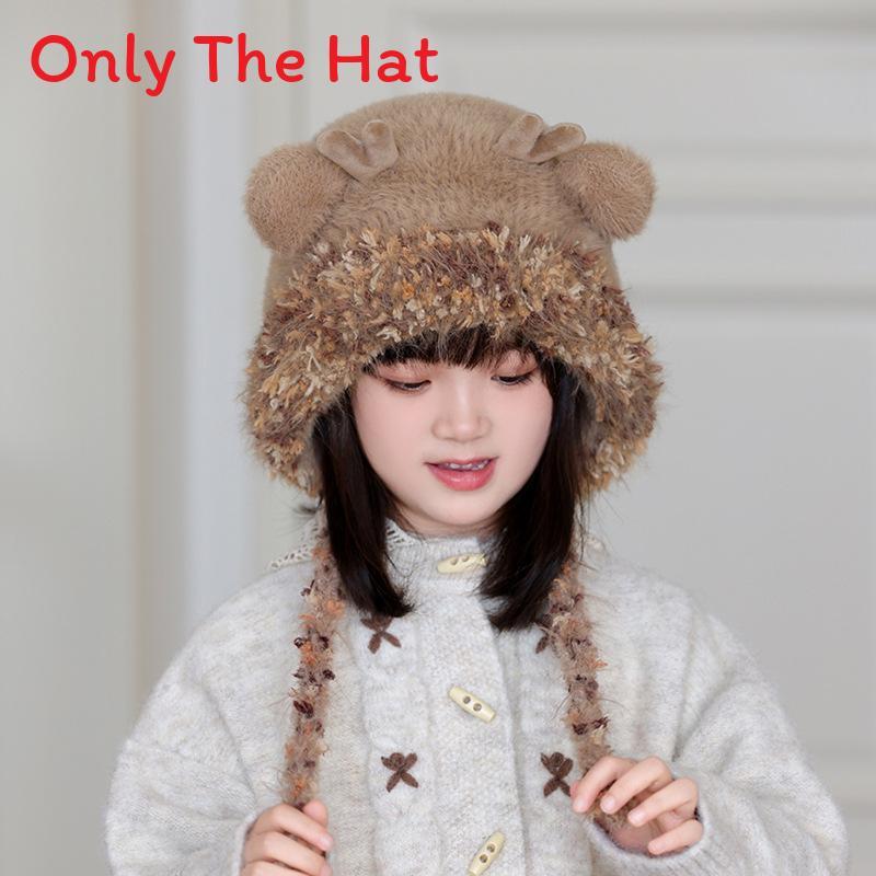 Children Cute Animal Plush Beanie With Insulated Comfort For Toddler Winter хаки