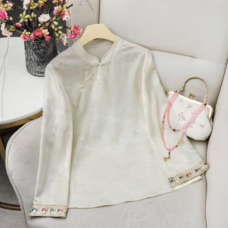 

Contemporary Diagonal Lapel Women s Frog Button Shirt Top L (suggests 105-120 jin) білий