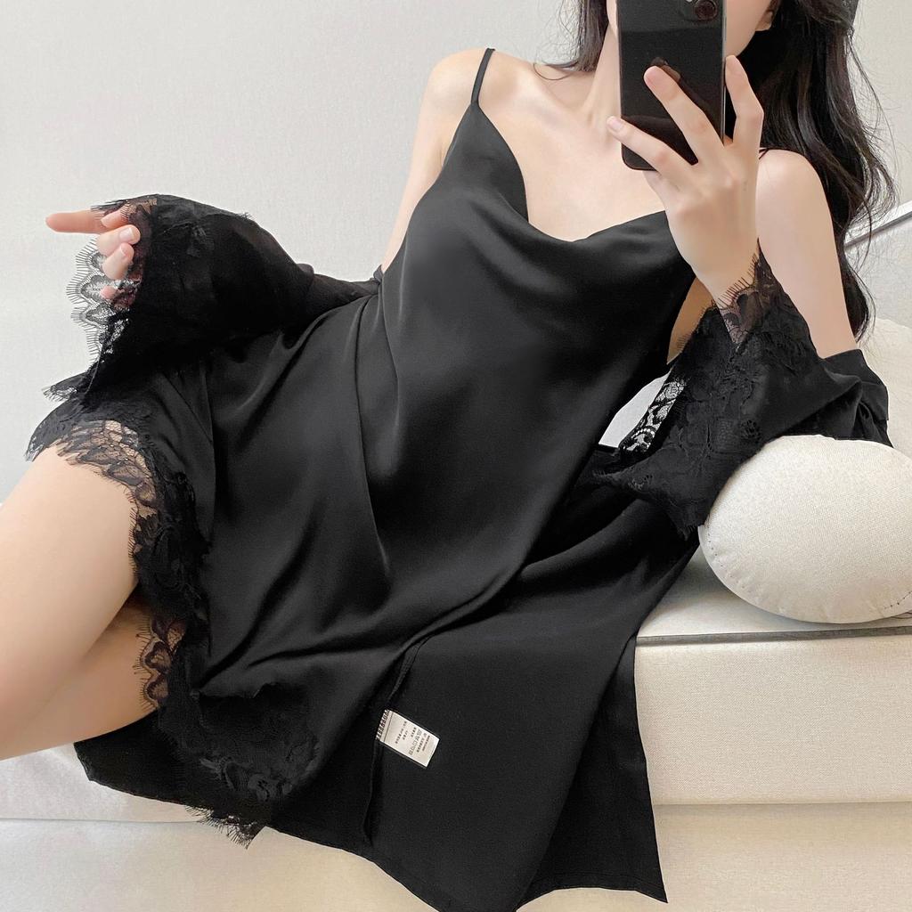 New product solid color suspender light luxury sexy small lace thunder lace nightdress women's slim home nightdress