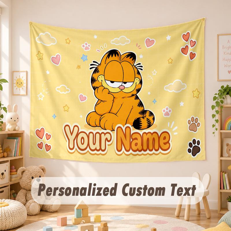 Custom Name Text Tapestry,Garfield Boho Wall Hanging, Decorative Backdrop Tapestry For Room