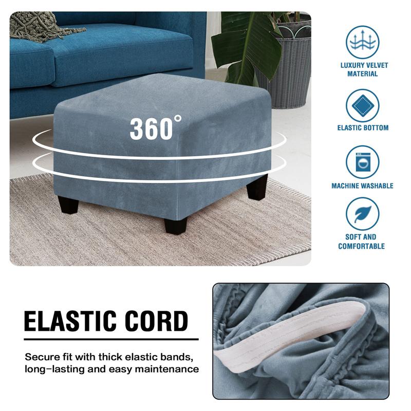 Samt-Schonbezug für Ottomane, elastisch, quadratisch, für Fußhocker, waschbar, abnehmbar, Sofa-Fußstütze, Schonbezüge, Möbelschutz