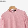 ZANZEA Women Casual Round Neck 3/4 Sleeve Lace Patchwork Blouse