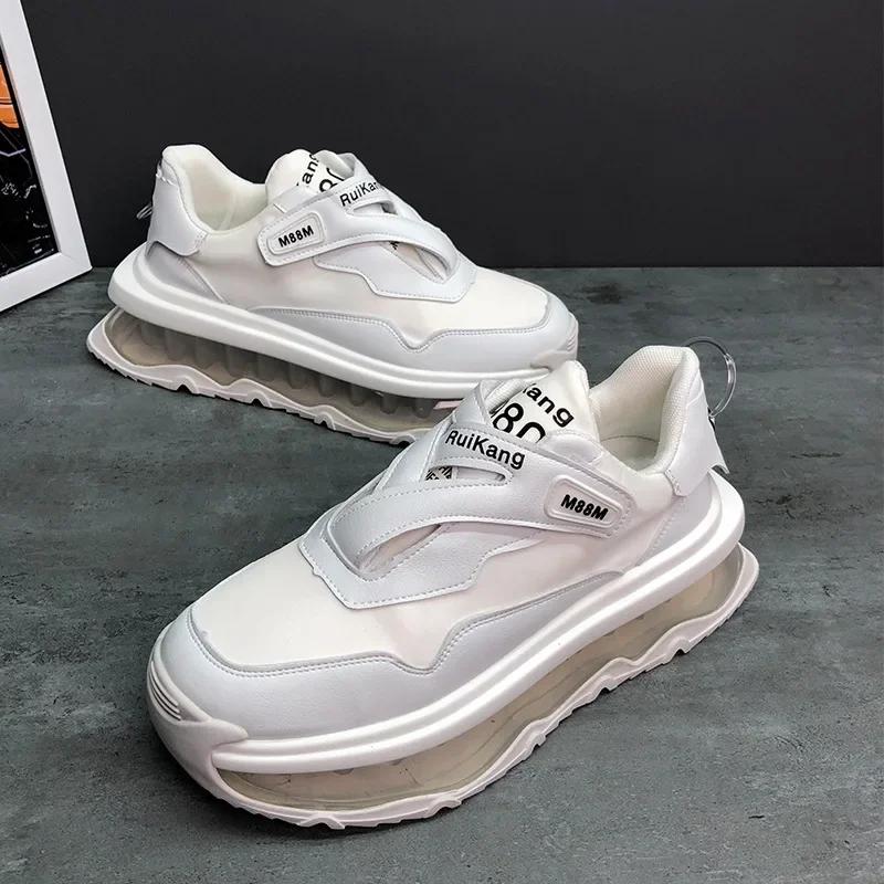Men Chunky Sneakers Fashion Casual Microfiber Leather Mesh Breathable Height Increased Flat Platform Air Cushion Running Shoes