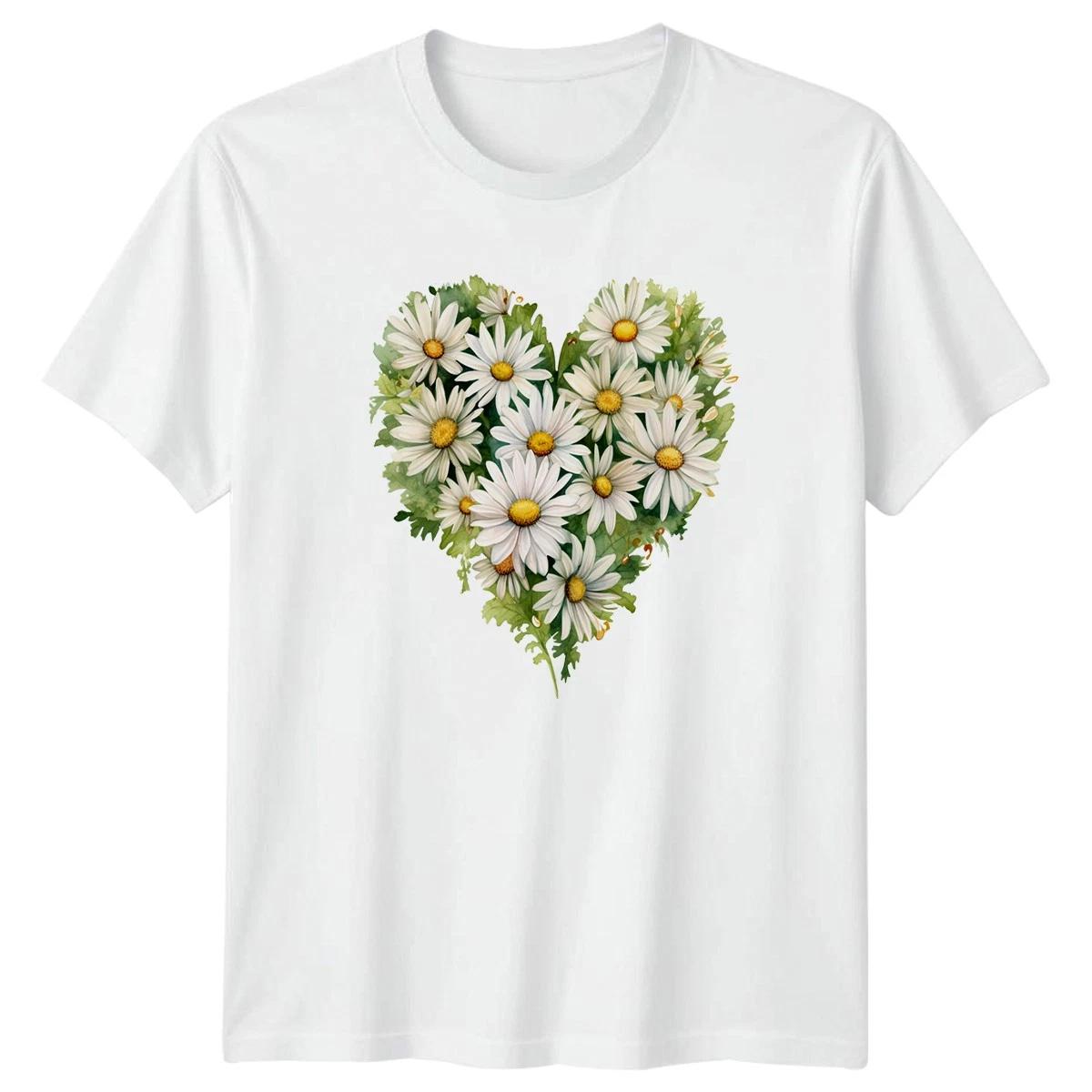 Daisy Heart Floral Arrangement Womens T-Shirt Mens Tee Graphic Unisex Top XXXL