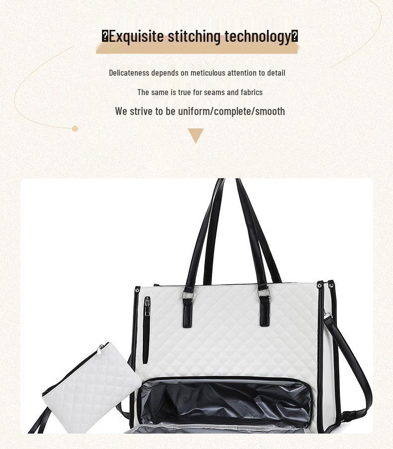 High-Quality Insulated Black Diamond Lattice Lunch Bag, Handbag, and Crossbody Tote