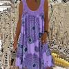 Women's Scoop Neck Sleeveless Geometric Print Loose Fit Mid Waist Casual Tank Dress Sundress