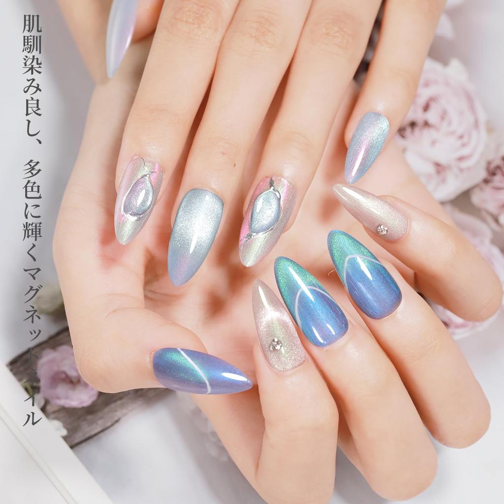 Coikaze Magnetisches Gel Freely Cat Neues Katzenaugenfarbset mit Set Muschel Magnetische Nägel, Aurora, Mehrfarbig, Funkelnd, Formbar, Auge, Stil, Gel,