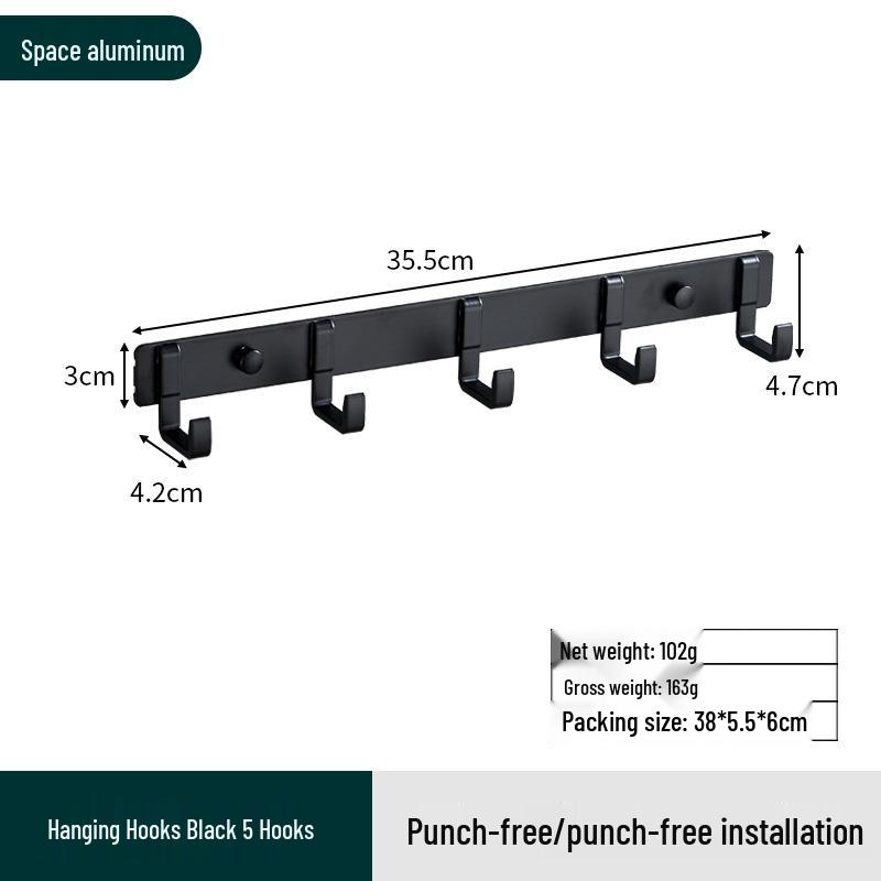 Space Aluminum No-Drill Clothes Hook for Bedroom/Bathroom Doors